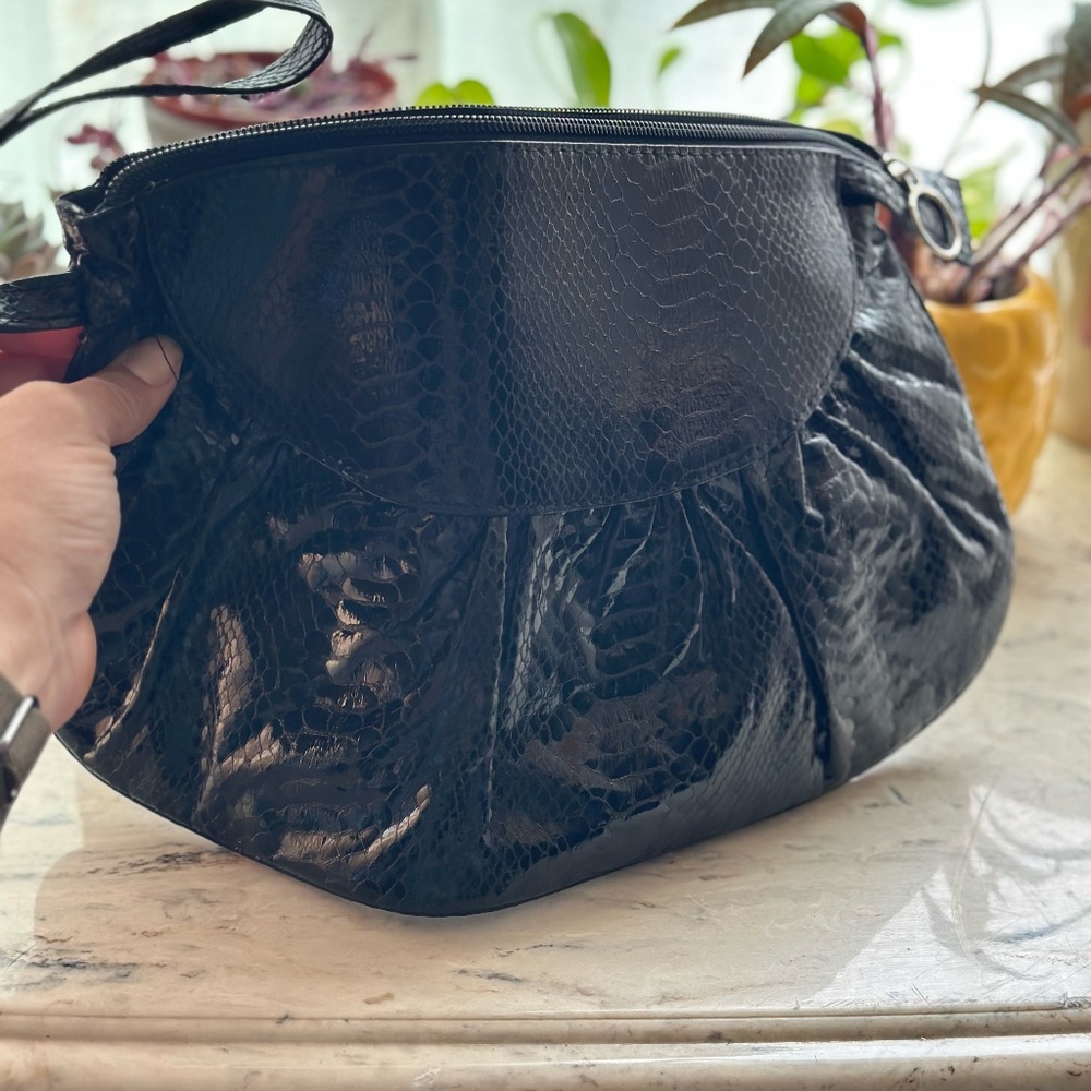 Lulu NYC Black Paten Leather Clutch